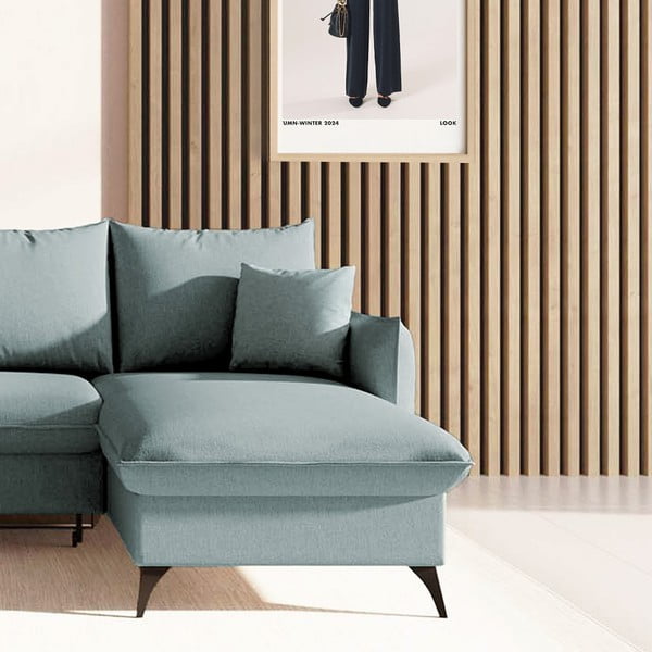 Divano angolare azzurro allungabile e con contenitore (con penisola a destra e chaise lounge) Brim – Rodier-image-4