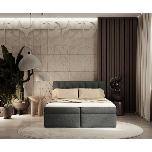 Letto boxspring grigio scuro con contenitore 180x200 cm Novento - Maison de Rêve-image-3