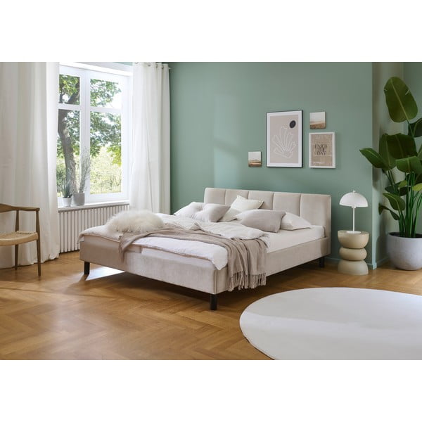 Letto matrimoniale imbottito beige rete non inclusa 180x200 cm Joker – Meise Möbel-image-1
