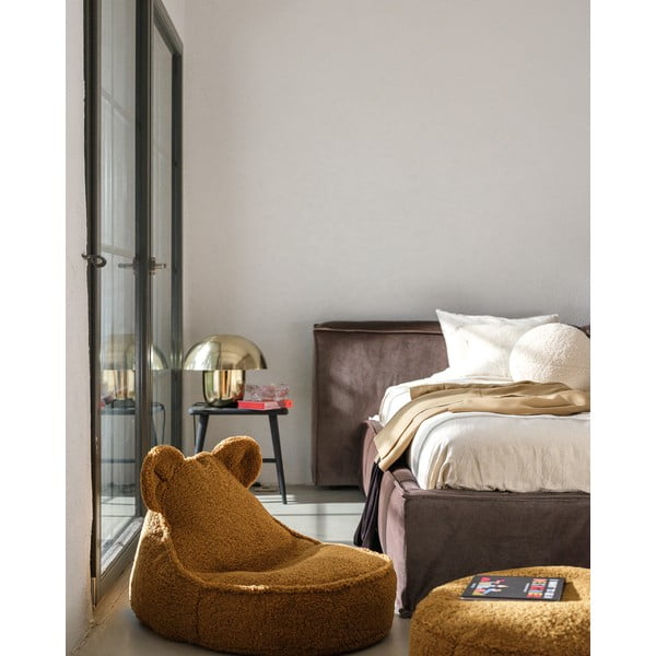 Pouf a sacco per bambini marrone con rivestimento in bouclé Round – Wigiwama-image-3