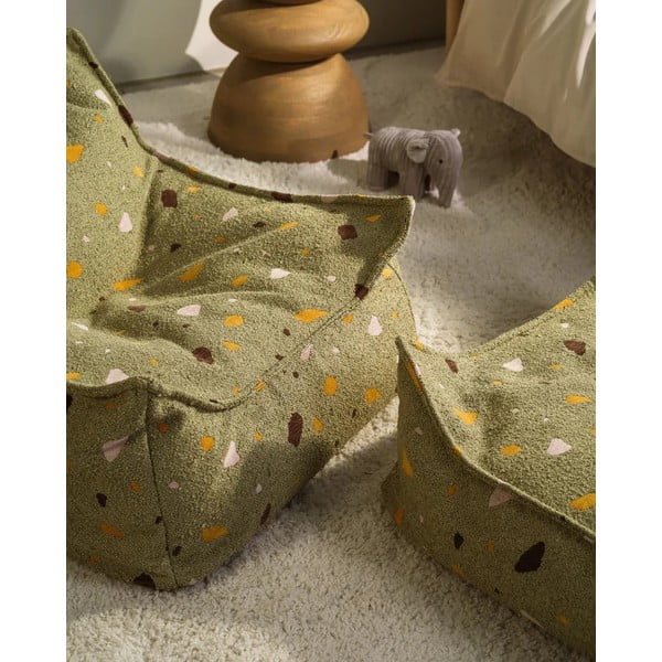 Pouf a sacco per bambini verde con rivestimento in bouclé e ciniglia Terrazzo Square – Wigiwama-image-3