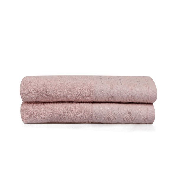 Set di 2 asciugamani in cotone rosa polveroso di Provenza, 50 x 90 cm - Soft Kiss-image-1
