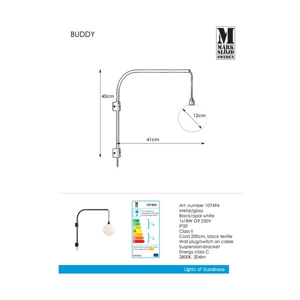 Lampada da parete nera Buddy - Markslöjd-image-2