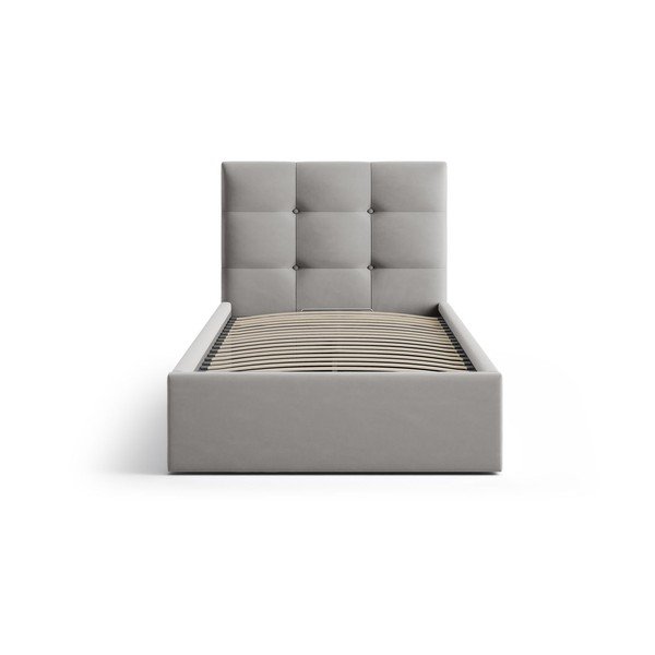 Letto singolo imbottito grigio con contenitore con rete inclusa 90x200 cm Phaedra – Micadoni -image-3