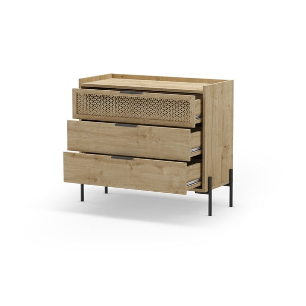 Cassettiera bassa in rovere decorato in colore naturale 90x80 cm Inca - Marckeric-image-3