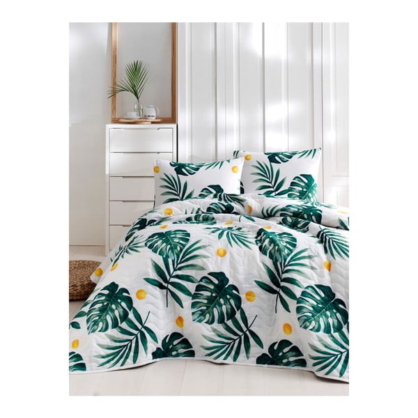 Set di copriletto e 2 federe in cotone Masso Jungle, 200 x 220 cm Kapitone Monstera - Mijolnir