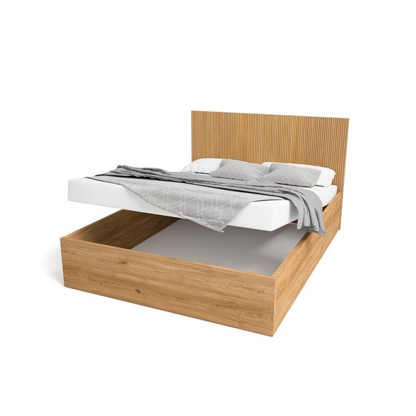 Letto matrimoniale in rovere con contenitore in colore naturale 140x190 cm Rayana - Marckeric-image-3
