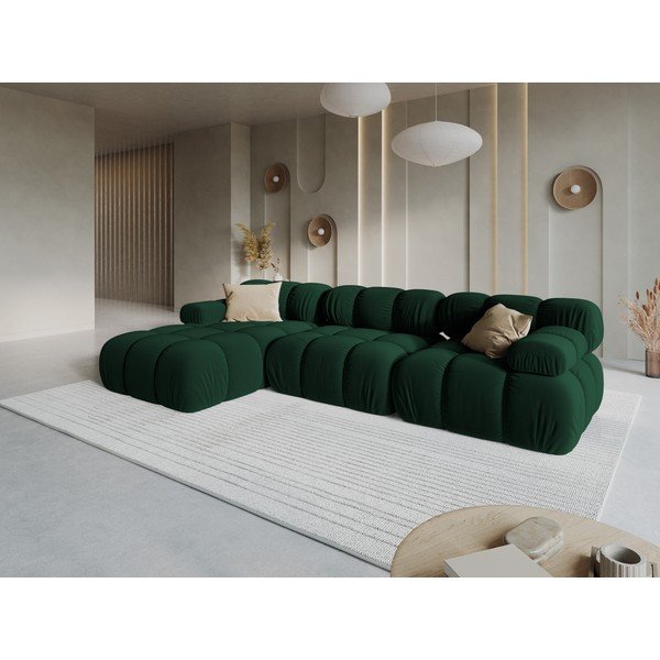 Divano angolare componibile verde scuro (con penisola a sinistra/con chaise lounge) con rivestimento in velluto – Micadoni -image-1