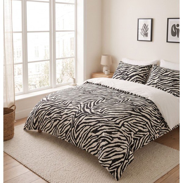 Set copripiumino e federa nero per letto matrimoniale 200x200 cm Zebra – Mijolnir-image-2