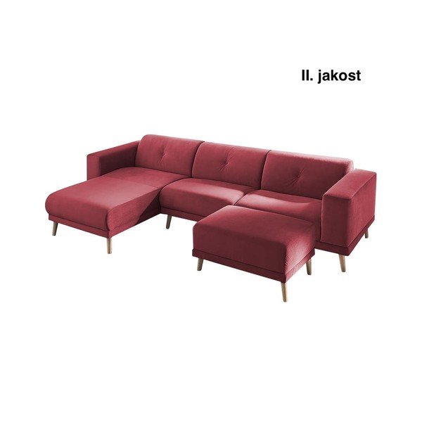 (II. qualità) Divano angolare rosso con poggiapiedi Luna, angolo sinistro, 308 cm - Bobochic Paris