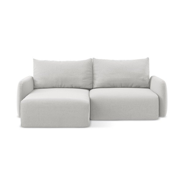Divano angolare grigio chiaro allungabile/con contenitore (con penisola a sinistra/con chaise lounge) con rivestimento in velluto Kalena – Makamii