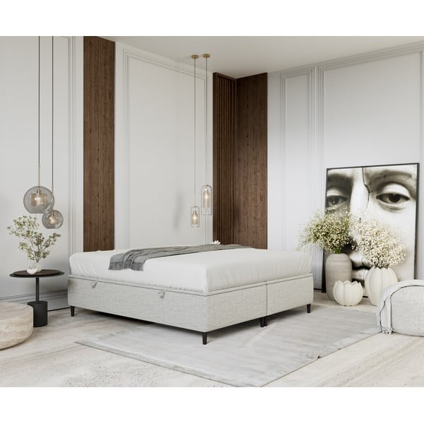 Letto matrimoniale imbottito grigio chiaro con contenitore 160x200 cm Tate - Maison de Rêve-image-4