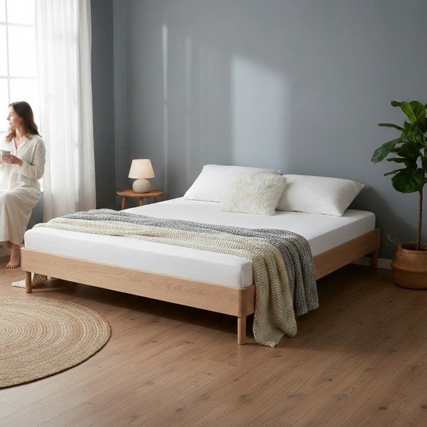 Letto matrimoniale di colore naturale in rovere massiccio senza testiera rete non inclusa 160x200 cm Forrest – Vipack-image-1