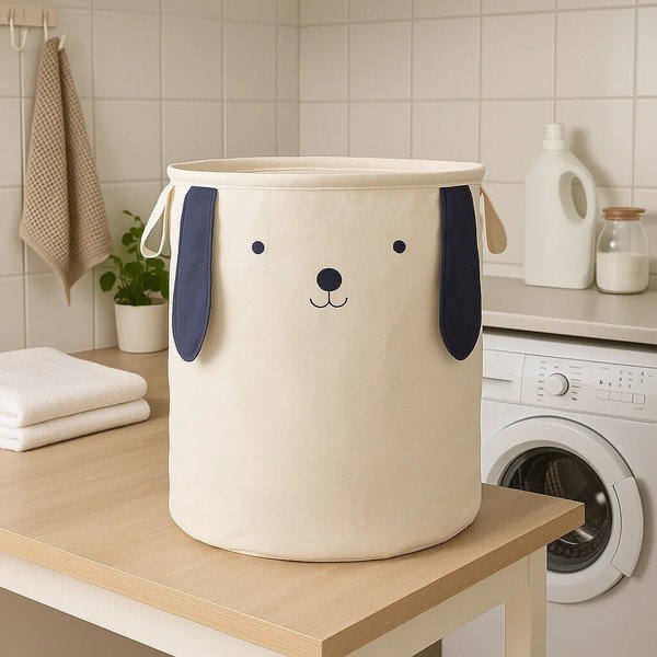 Cesta per giochi da bambino bianca in tessuto ø 39x48 cm Mimo Dog Face – Premier Housewares-image-1