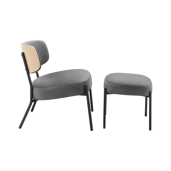 Poltrona in velluto grigio con poggiapiedi Jerry - Støraa-image-1