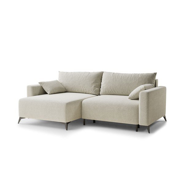 Divano angolare color crema allungabile/con contenitore (con penisola a sinistra/con chaise lounge) con rivestimento in ciniglia Leon – Maison de Rêve