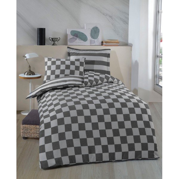 Biancheria da letto color antracite in tessuto damascato per letto singolo 140x200 cm Kareli – Mijolnir-image-1