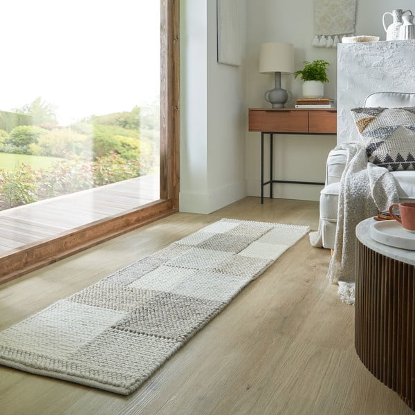 Passatoia beige tessuta a mano in misto lana 60x230 cm Minerals Patchwork - Flair Rugs-image-1