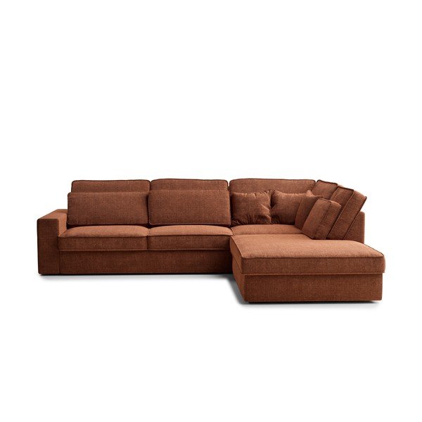 Divano angolare color rame (con penisola a destra/a L) con rivestimento in ciniglia Kirou – Maison de Rêve