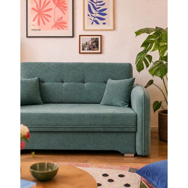 Divano verde allungabile/con contenitore e rivestimento in ciniglia 155 cm Laine – ELTAP-image-3