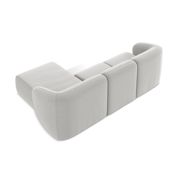 Divano angolare grigio chiaro (con penisola a destra/con chaise lounge) con rivestimento in velluto Lani – Makamii-image-3