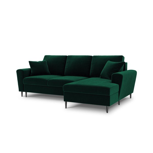 Divano angolare verde allungabile e con contenitore (con penisola a destra/con chaise lounge) con rivestimento in velluto Kyoto – Cosmopolitan Design-image-1