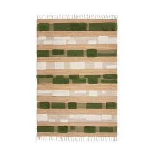 Tappeto verde/di colore naturale in misto iuta tessuto a mano 120x170 cm Medina Blocks – Flair Rugs