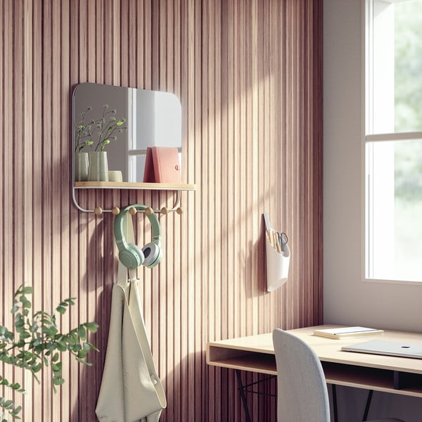 Appendiabiti da parete in legno di faggio bianco naturale con ripiano Estique - Umbra-image-1