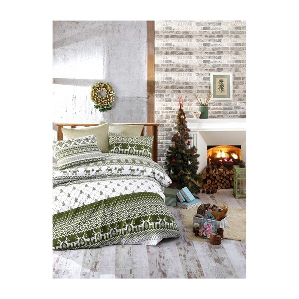 Biancheria da letto matrimoniale in cotone natalizio con lenzuolo Greene, 200 x 220 cm - Mijolnir
