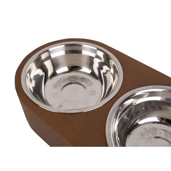 Set di 2 ciotole in metallo con base in legno scuro Pet, larghezza 18 cm Dinner Time - PT LIVING-image-3