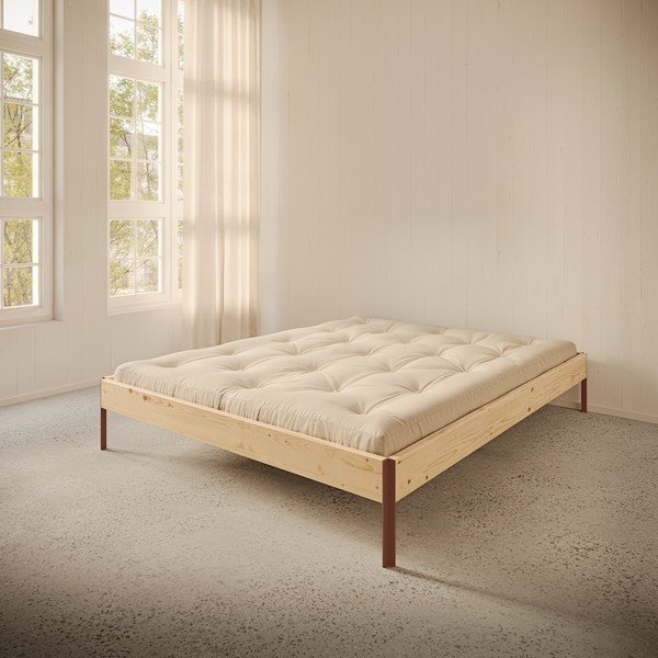 Letto matrimoniale di colore naturale in pino massiccio senza testiera con rete inclusa 160x200 cm Core – Karup Design-image-1