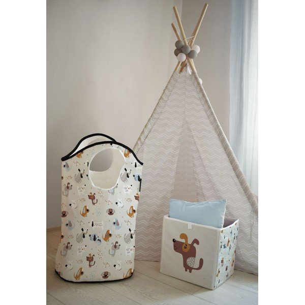 Cesto portagiochi per bambini in tessuto beige 57x26x70 cm Woof Woof - Butter Kings-image-1