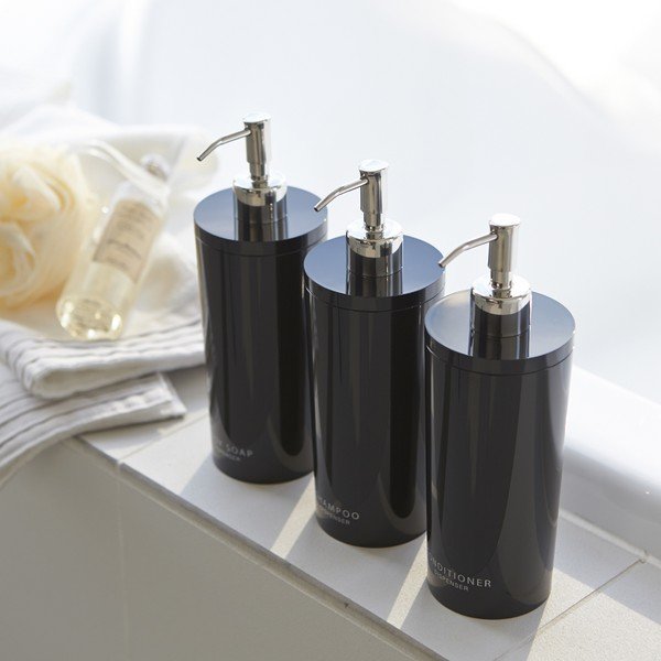 Dispenser per sapone nero in plastica 500 ml Round – YAMAZAKI-image-4