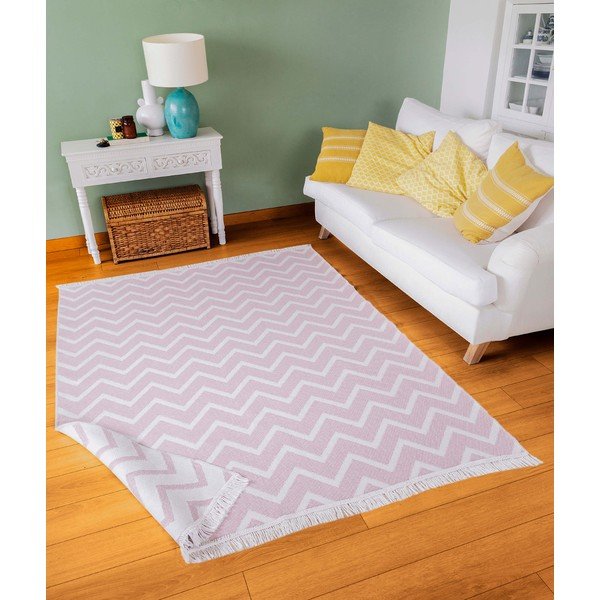 Tappeto in cotone bianco e rosa , 160 x 230 cm Duo - Oyo home-image-1