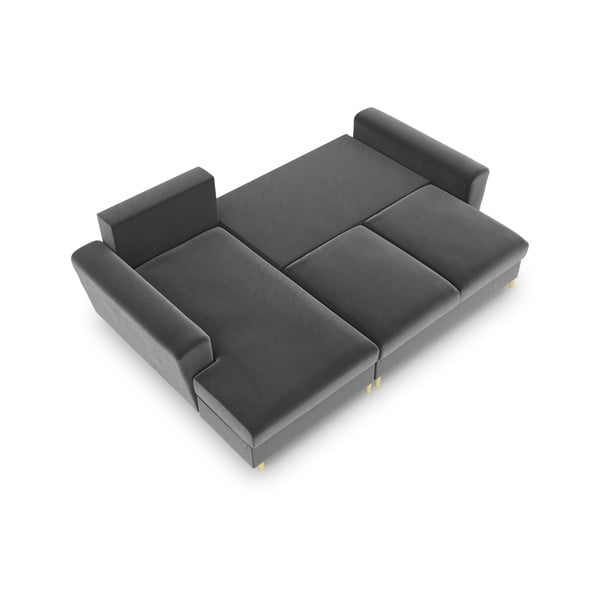 Divano angolare grigio chiaro allungabile e con contenitore (con penisola a sinistra/con chaise lounge) con rivestimento in velluto Kyoto – Cosmopolitan Design-image-2