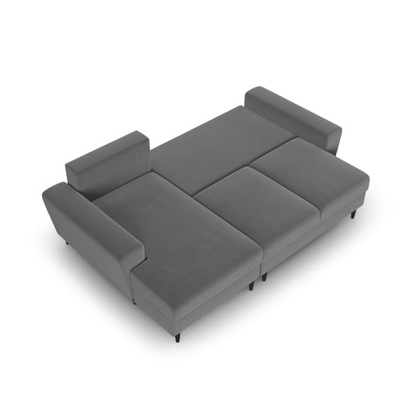 Divano angolare grigio chiaro allungabile e con contenitore (con penisola a sinistra/con chaise lounge) con rivestimento in velluto Kyoto – Cosmopolitan Design-image-2