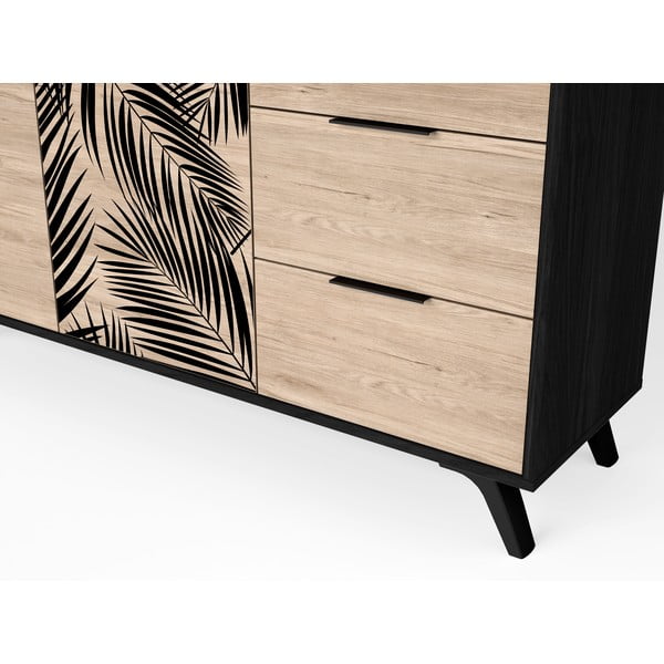 Cassettiera bassa nera in rovere 136x81 cm Palmera - Marckeric-image-1