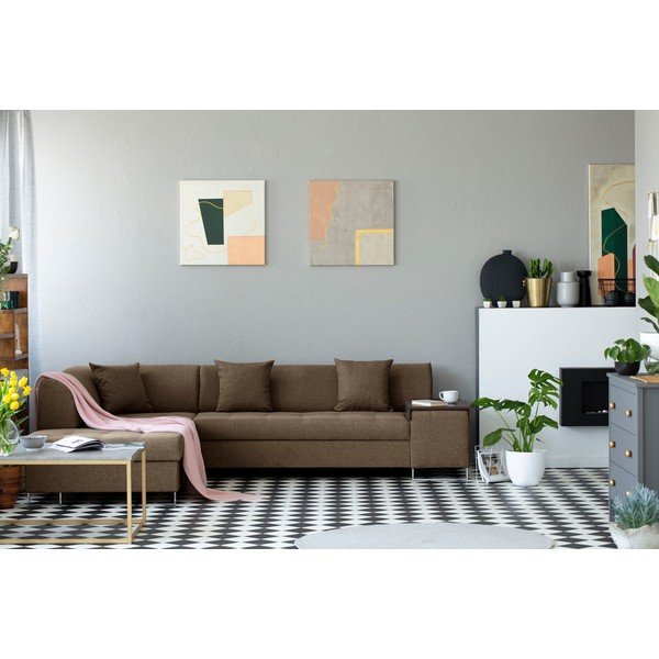 Světle hnědá rohová rozkládací pohovka s nohami ve stříbrné barvě Cosmopolitan Design Orlando, levý roh-image-1