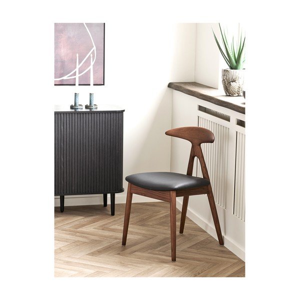 Sedia da pranzo nera/marrone scuro in rovere massiccio Lanuza – House Nordic-image-1