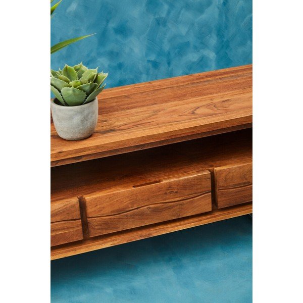 Mobile TV colore naturale scuro in acacia massiccia 140x52x50 cm Simla – Premier Housewares-image-4