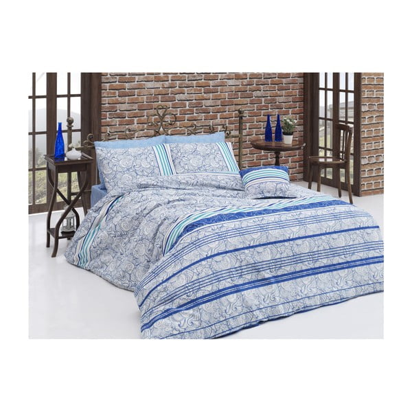 Biancheria da letto in cotone blu con lenzuolo per letto singolo Stripe, 140 x 200 cm - Mijolnir