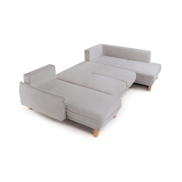 Divano angolare grigio chiaro allungabile/con contenitore (con penisola a destra/a U) con rivestimento in velluto a coste Tori – Bonami Selection-image-3