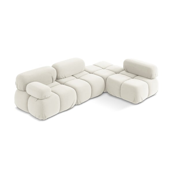 Divano angolare componibile bianco (con penisola a destra) con rivestimento in velluto Lokua – Makamii-image-2