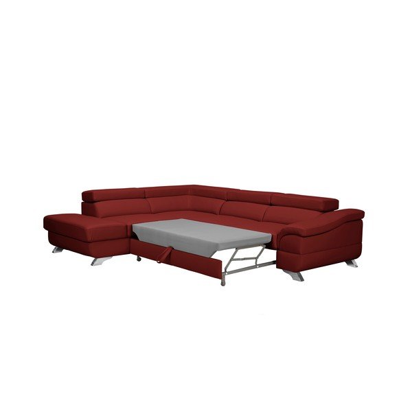 Divano letto angolare in similpelle rosso Gamma, angolo sinistro - Windsor & Co Sofas-image-3