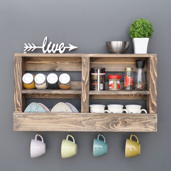 Mensola da parete in legno con ganci Ayako - Evila Originals-image-1