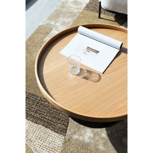 Tavolino da salotto rotondo di colore naturale con piano effetto rovere ø 70 cm Yuri L – White Label-image-2