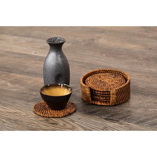 Set di sottobicchieri marroni in rattan 6 pz – Tiseco Home Studio-image-1