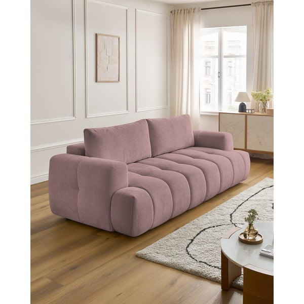 Divano rosa allungabile e con contenitore rivestito in ciniglia 251 cm Fuji – Bobochic Paris-image-1