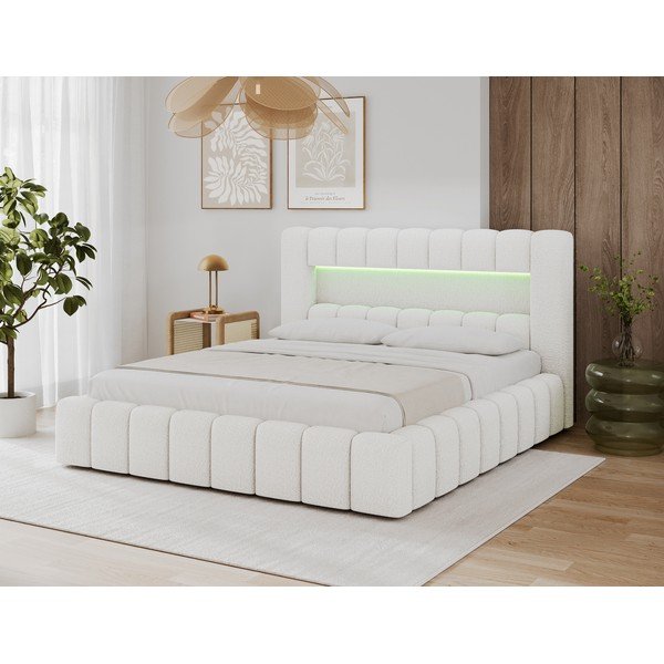Letto matrimoniale imbottito color crema con contenitore con rete inclusa 160x200 cm Lamica – ELTAP-image-4
