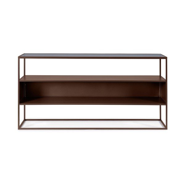 Tavolo consolle marrone scuro con piano in vetro 30x140 cm Godric – Bizzotto-image-3